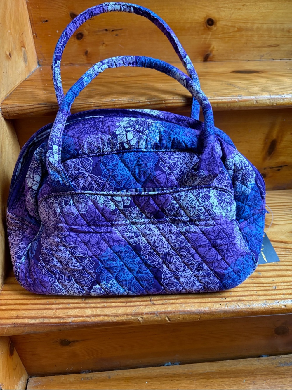 Quilted Floral Satchel Bag in Purple and Blue